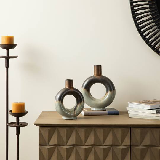 Glitzhome® Circle Hollow Two-Tone Ceramic Modern Vase Set